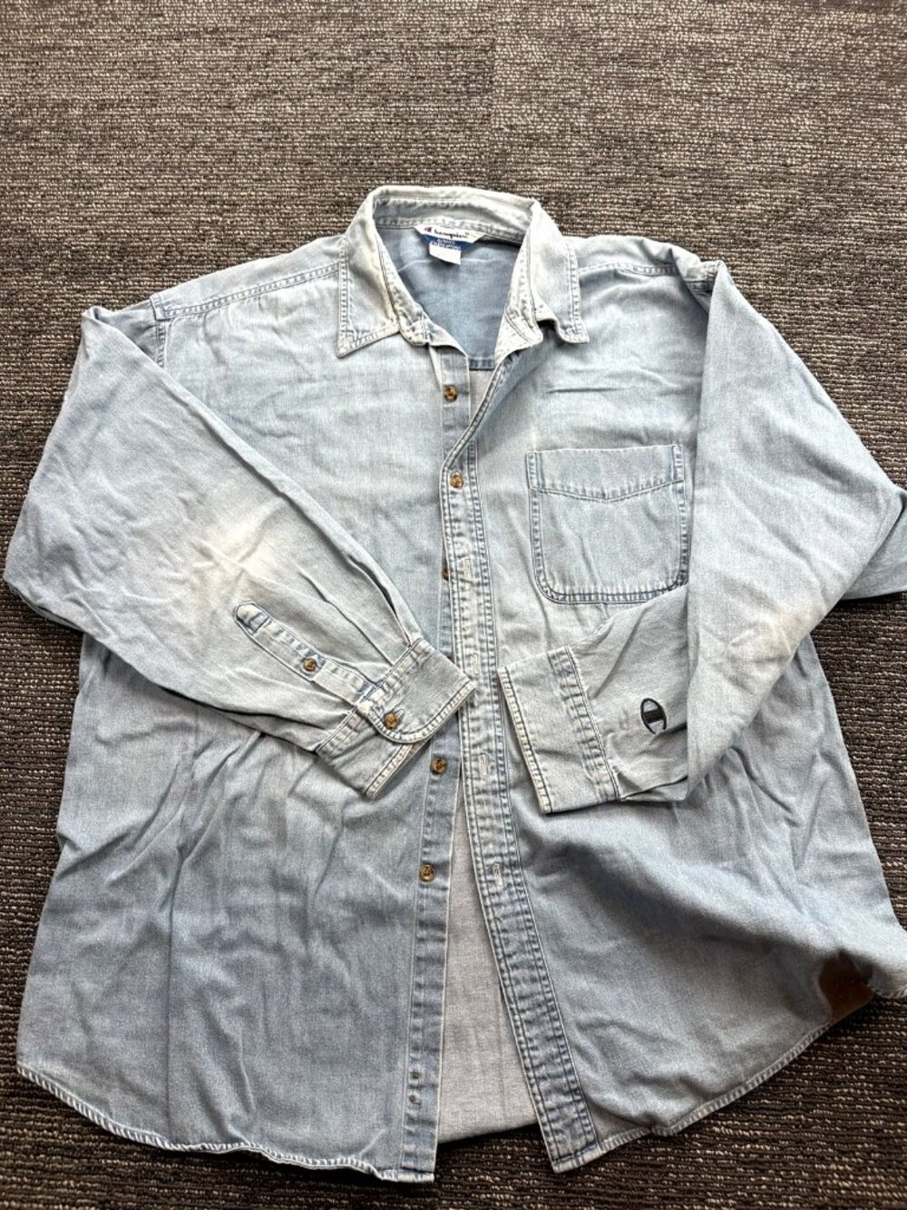 Champion Authentic Athletic Apparel Mens XL Denim Shirt Light Blue Cotton